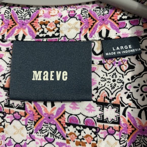 Anthropologie Maeve Islet Button Down Shirt Women's L Roll Tab Sleeve - Picture 6 of 12